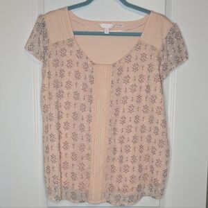 LC Lauren Conrad Women's Pink Sheer Blouse with Lace Detail Size XL